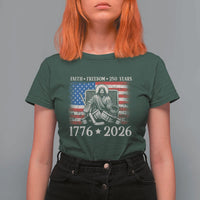 250 Years Faith and Freedom Christian T Shirt For Women Jesus Hockey Player 4th of July American Flag
