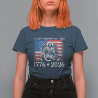 250 Years Faith and Freedom Christian T Shirt For Women Jesus Hockey Player 4th of July American Flag