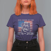250 Years Faith and Freedom Christian T Shirt For Women Jesus Hockey Player 4th of July American Flag