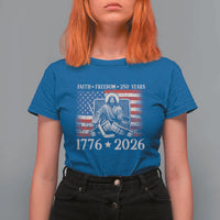 250 Years Faith and Freedom Christian T Shirt For Women Jesus Hockey Player 4th of July American Flag