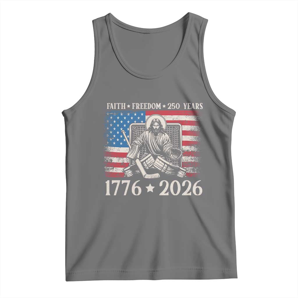 250 Years Faith and Freedom Christian Tank Top Jesus Hockey Player 4th of July American Flag