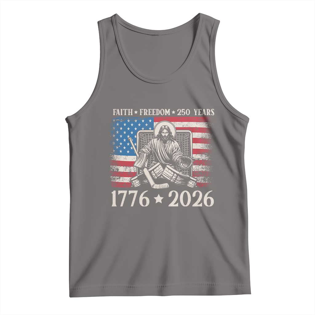 250 Years Faith and Freedom Christian Tank Top Jesus Hockey Player 4th of July American Flag
