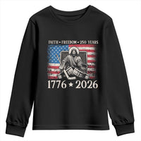 250 Years Faith and Freedom Christian Youth Sweatshirt Jesus Hockey Player 4th of July American Flag