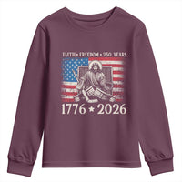 250 Years Faith and Freedom Christian Youth Sweatshirt Jesus Hockey Player 4th of July American Flag