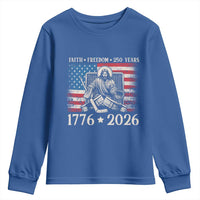 250 Years Faith and Freedom Christian Youth Sweatshirt Jesus Hockey Player 4th of July American Flag