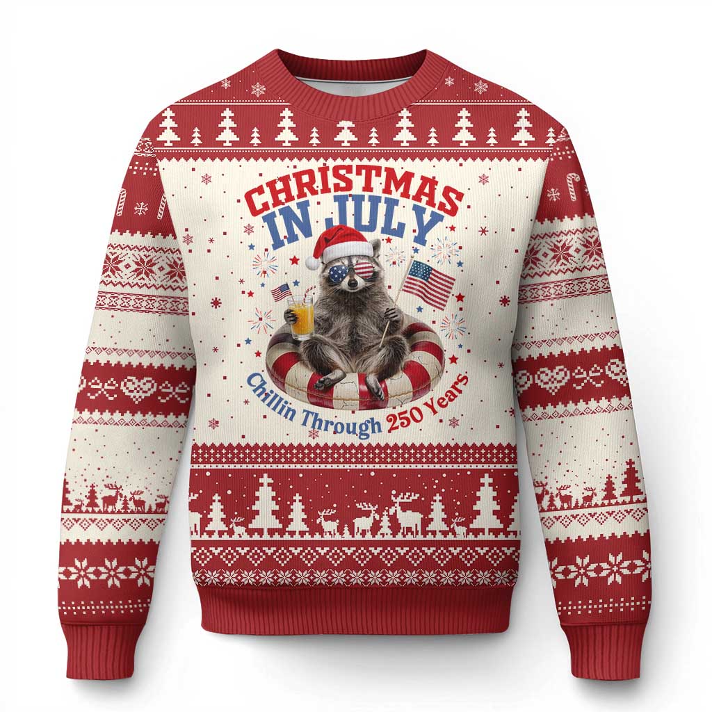 Raccoon 250th Anniversary Ugly Christmas Sweater Christmas in July