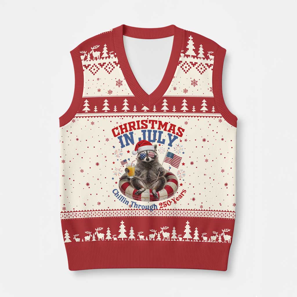 Raccoon 250th Anniversary V-Neck Knit Sweater Vest Christmas in July