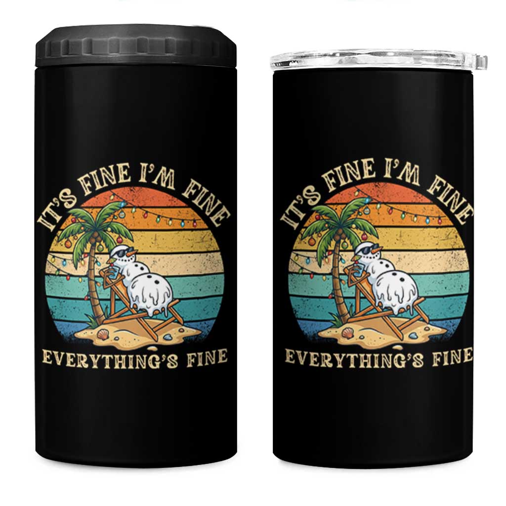 Snowman in july 4 in 1 Can Cooler Tumbler Hawaian Beach Vacation Christmas in July