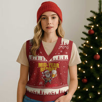 Mid-Year Report Still Naughty V-Neck Knit Sweater Vest Funny Santa Christmas In July