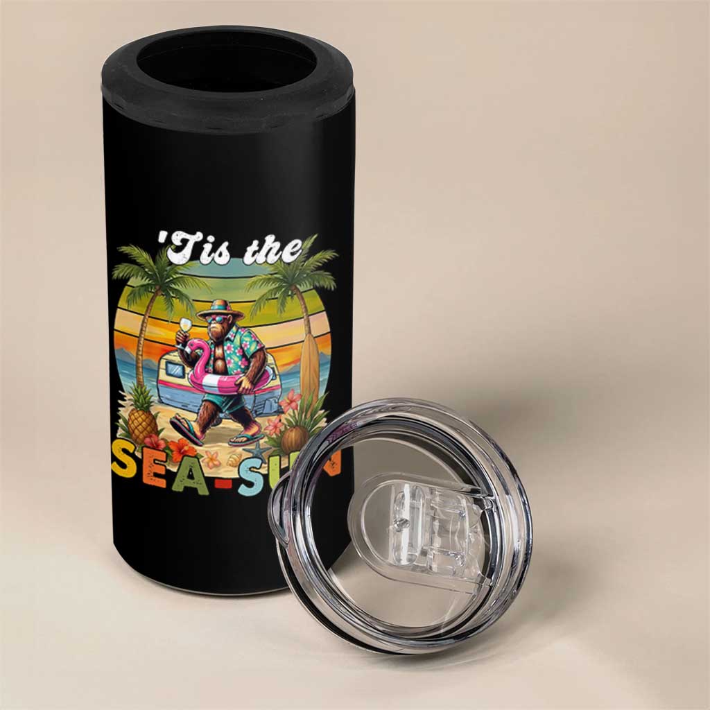 Hawaiian Bigfoot Christmas In July 4 in 1 Can Cooler Tumbler Tis The Sea-Sun