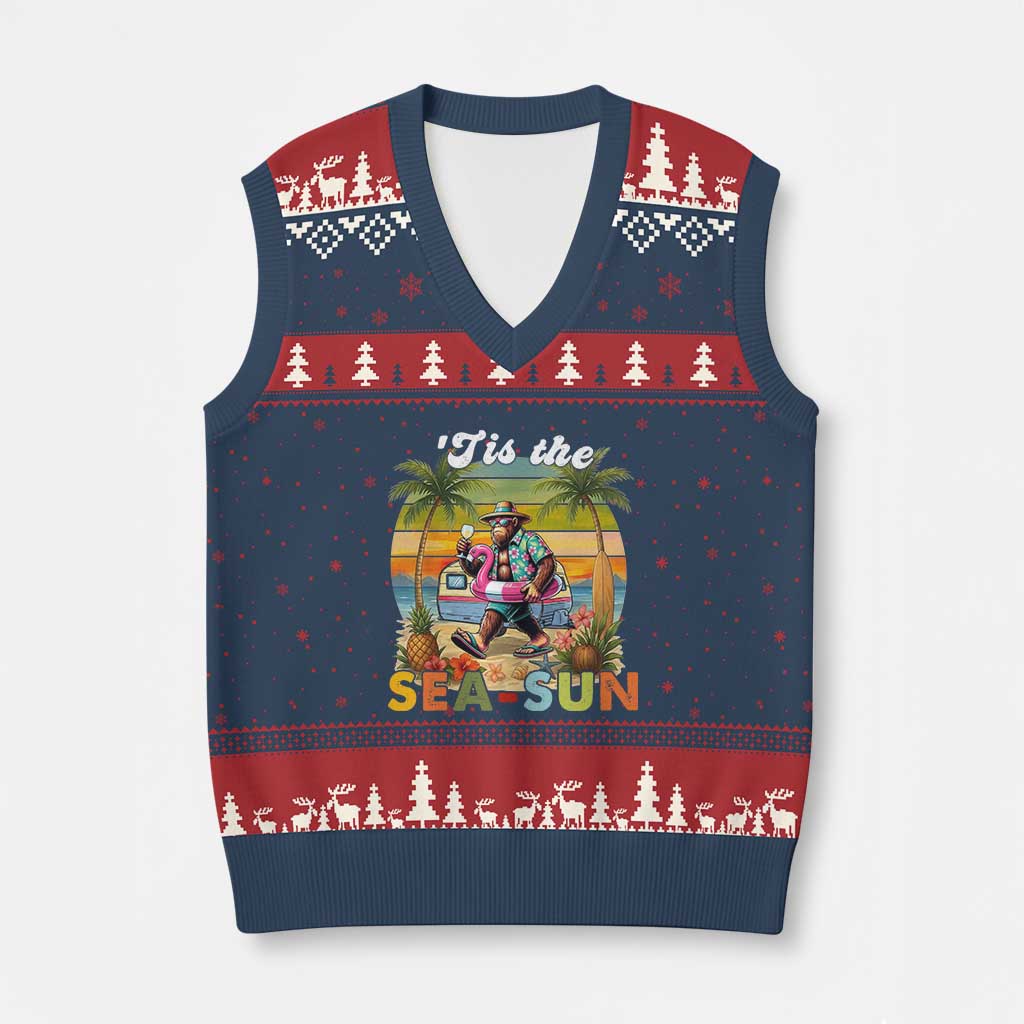 Hawaiian Bigfoot Christmas In July V-Neck Knit Sweater Vest Tis The Sea-Sun