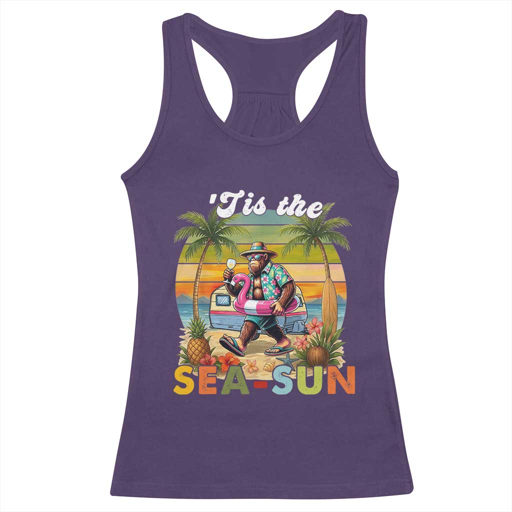 Hawaiian Bigfoot Christmas In July Racerback Tank Top Tis The Sea-Sun