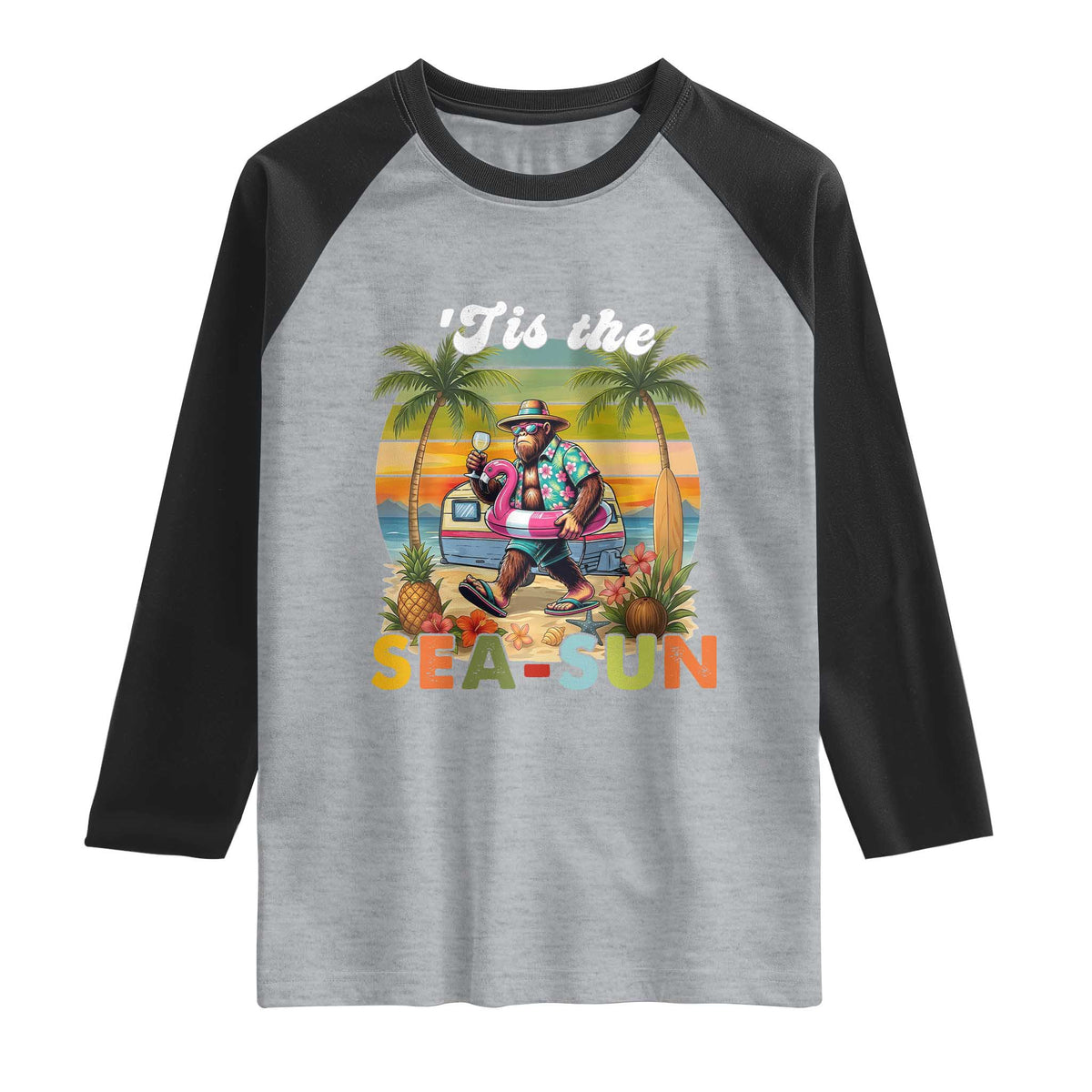Hawaiian Bigfoot Christmas In July Raglan Shirt Tis The Sea-Sun