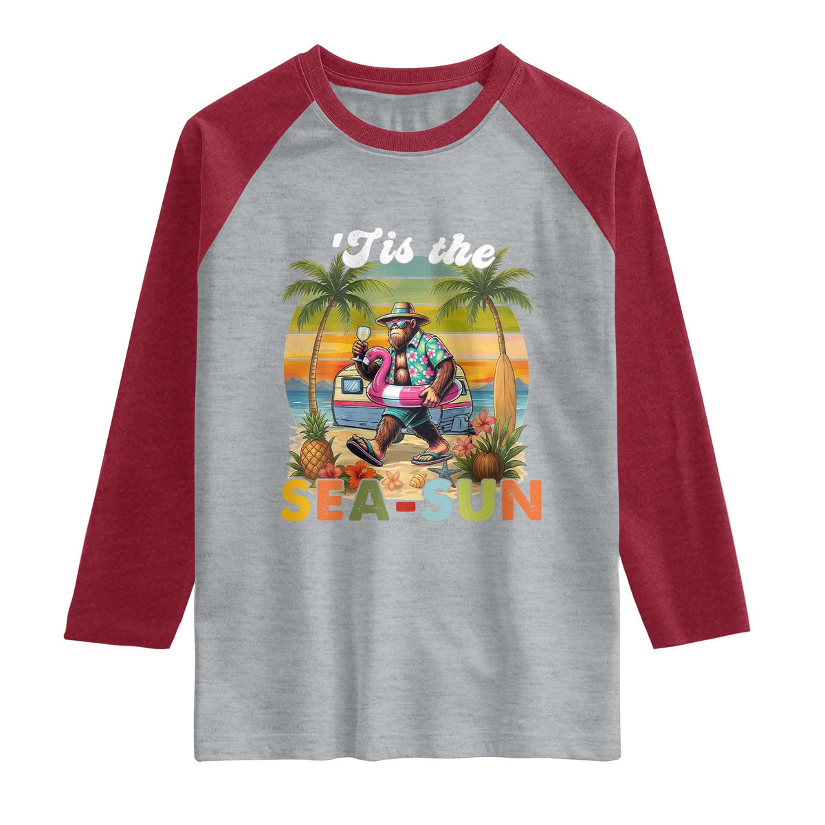Hawaiian Bigfoot Christmas In July Raglan Shirt Tis The Sea-Sun