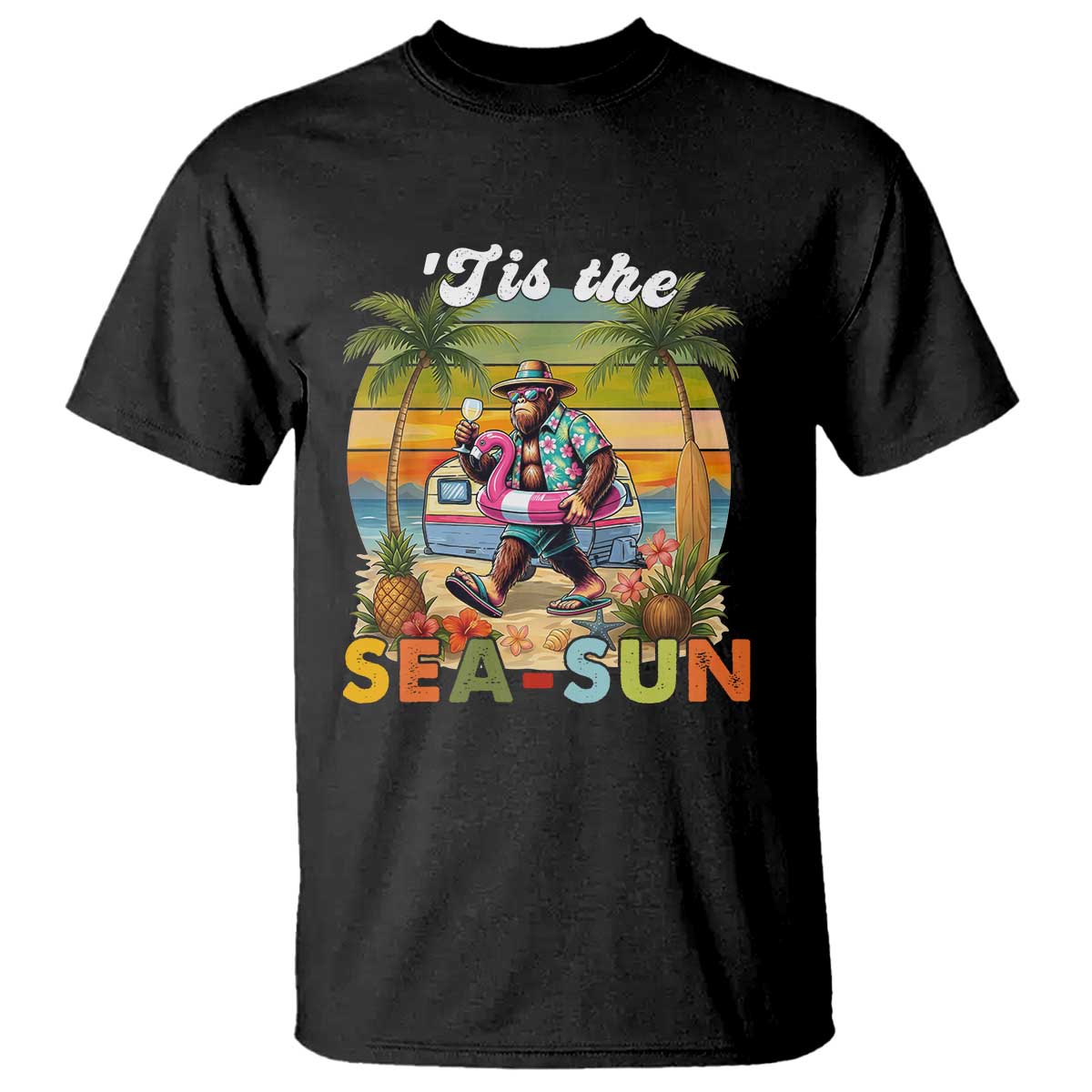 Hawaiian Bigfoot Christmas In July T Shirt Tis The Sea-Sun