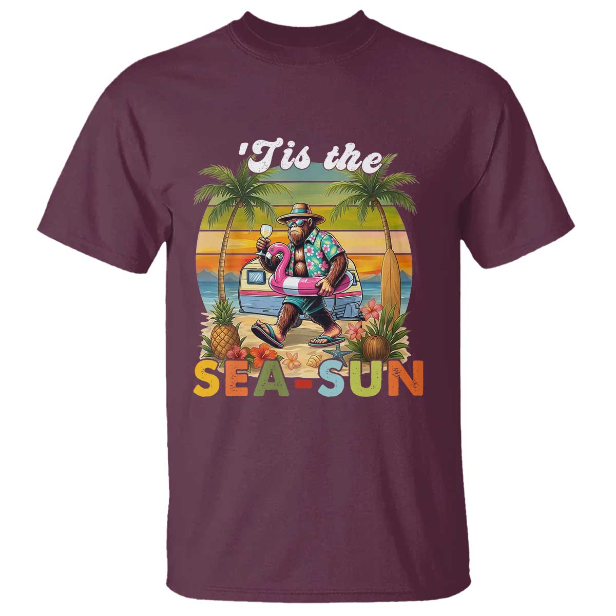 Hawaiian Bigfoot Christmas In July T Shirt Tis The Sea-Sun