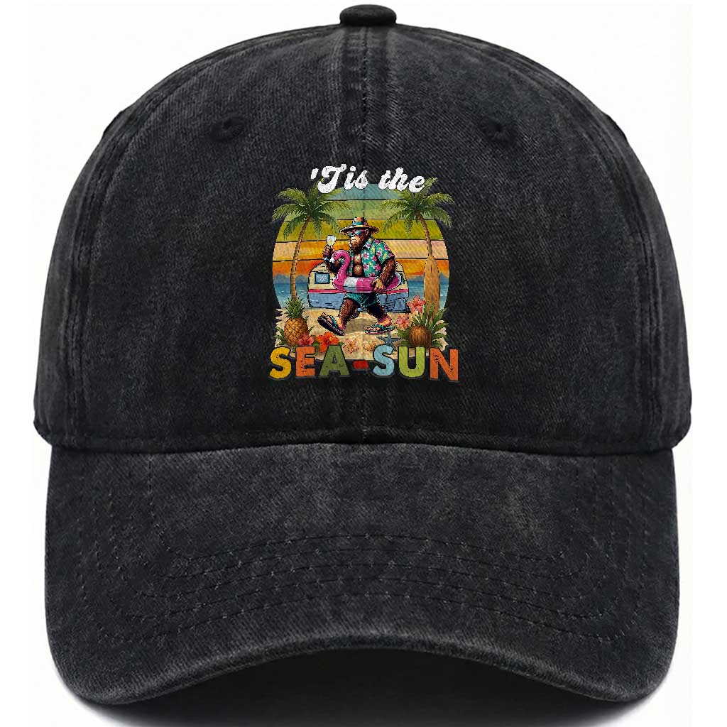 Hawaiian Bigfoot Christmas In July Washed Cotton Baseball Cap Tis The Sea-Sun