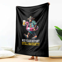Mid-Year Report Still Naughty Throw Blanket Funny Bigfoot Drinking Beer Christmas in July