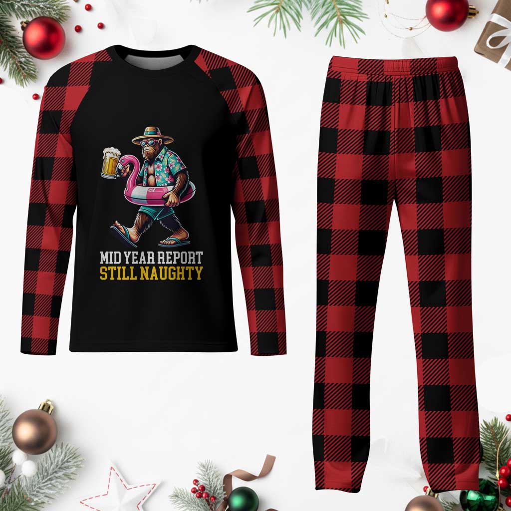 Mid-Year Report Still Naughty Plaid Pajama Set Funny Bigfoot Drinking Beer Christmas in July