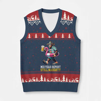 Mid-Year Report Still Naughty V-Neck Knit Sweater Vest Funny Bigfoot Drinking Beer Christmas in July