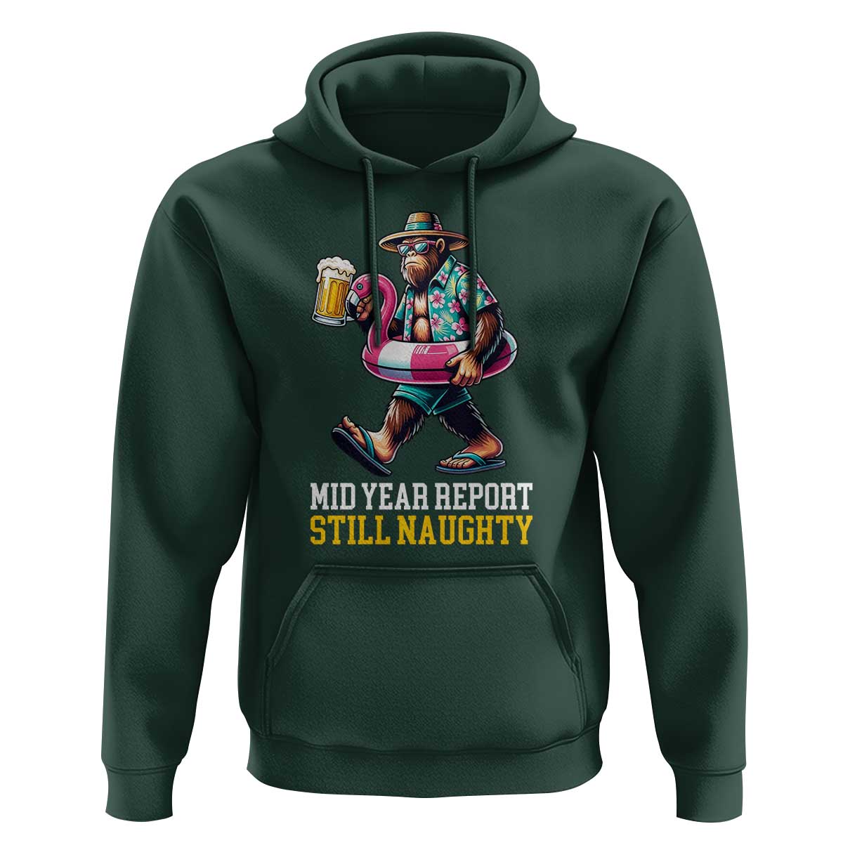 Mid-Year Report Still Naughty Hoodie Funny Bigfoot Drinking Beer Christmas in July