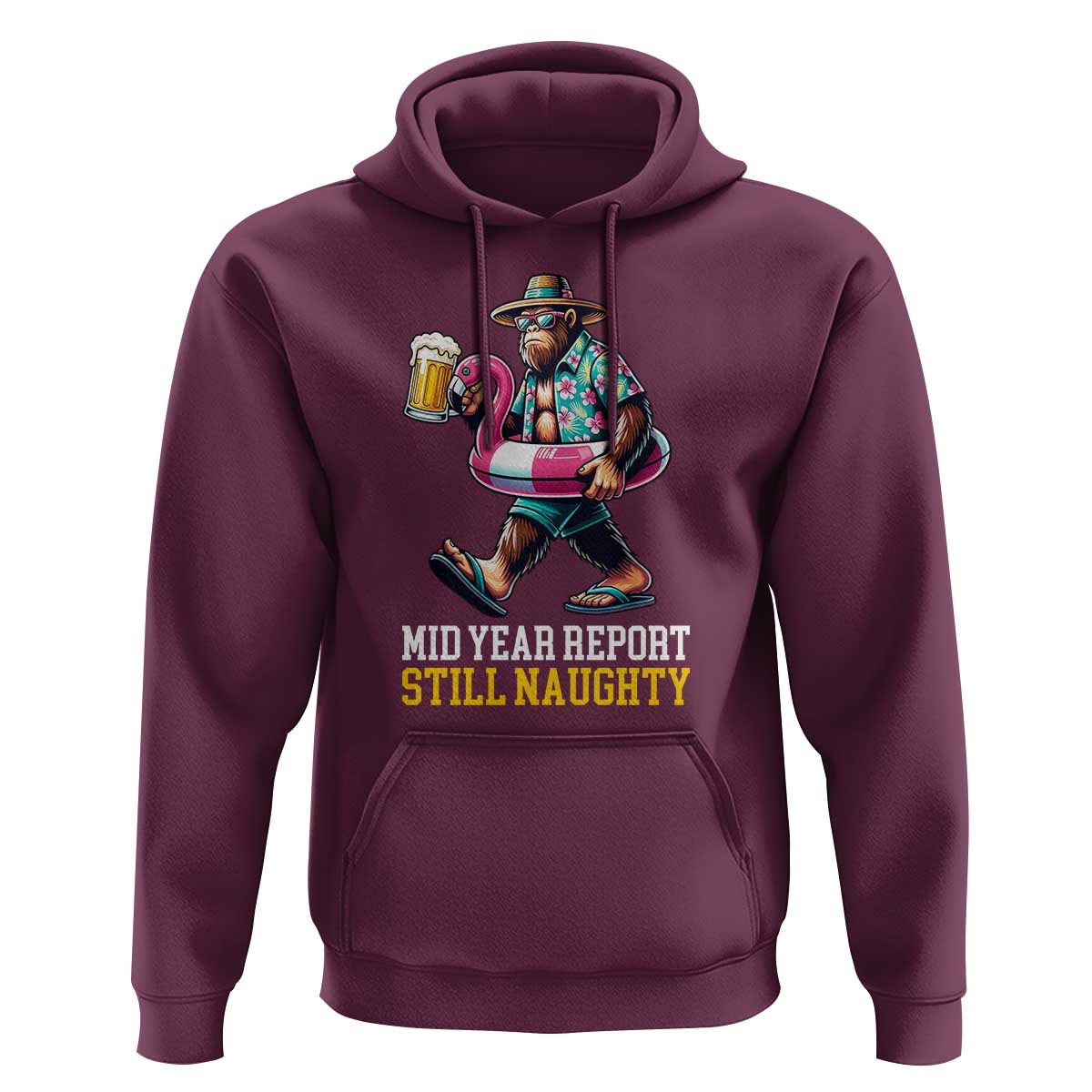 Mid-Year Report Still Naughty Hoodie Funny Bigfoot Drinking Beer Christmas in July