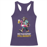 Mid-Year Report Still Naughty Racerback Tank Top Funny Bigfoot Drinking Beer Christmas in July