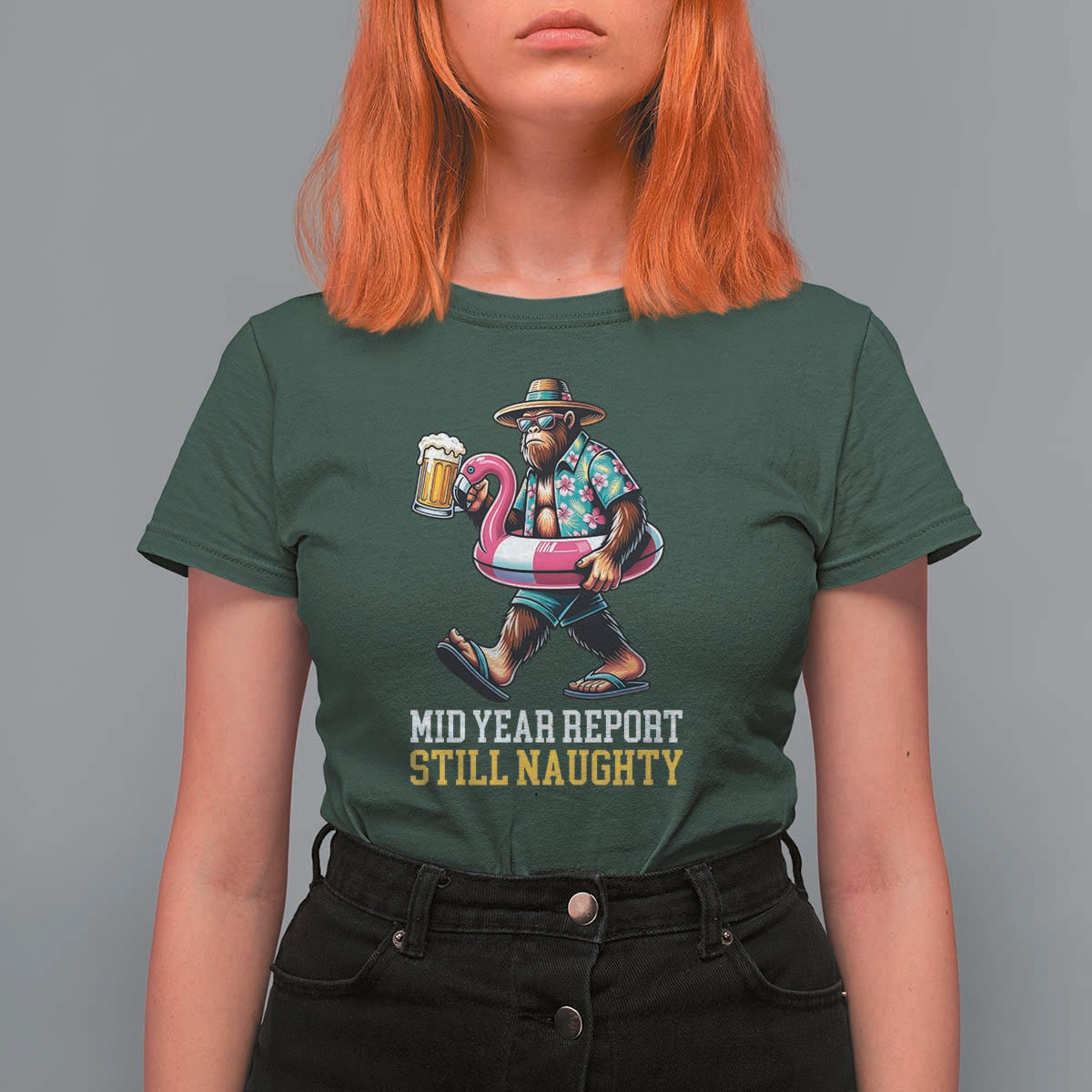Mid-Year Report Still Naughty T Shirt For Women Funny Bigfoot Drinking Beer Christmas in July