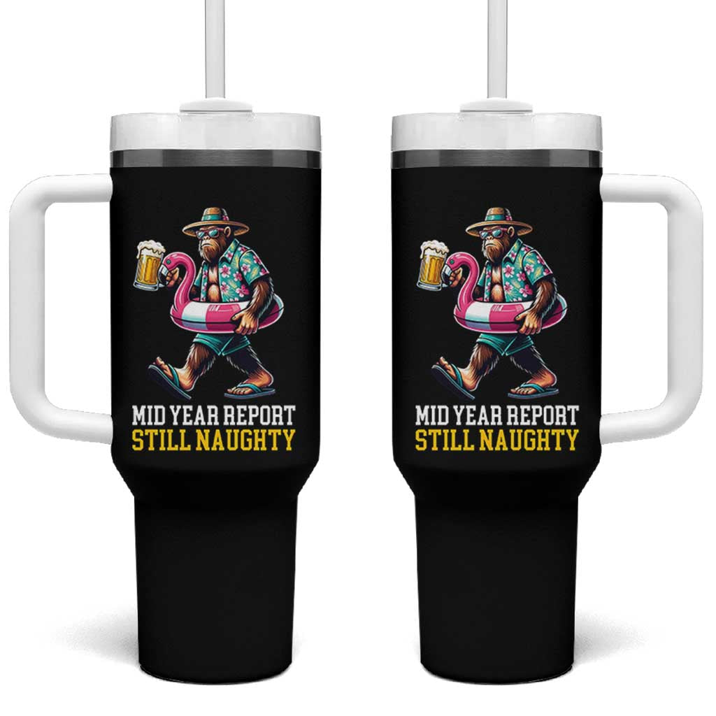 Mid-Year Report Still Naughty Tumbler With Handle Funny Bigfoot Drinking Beer Christmas in July
