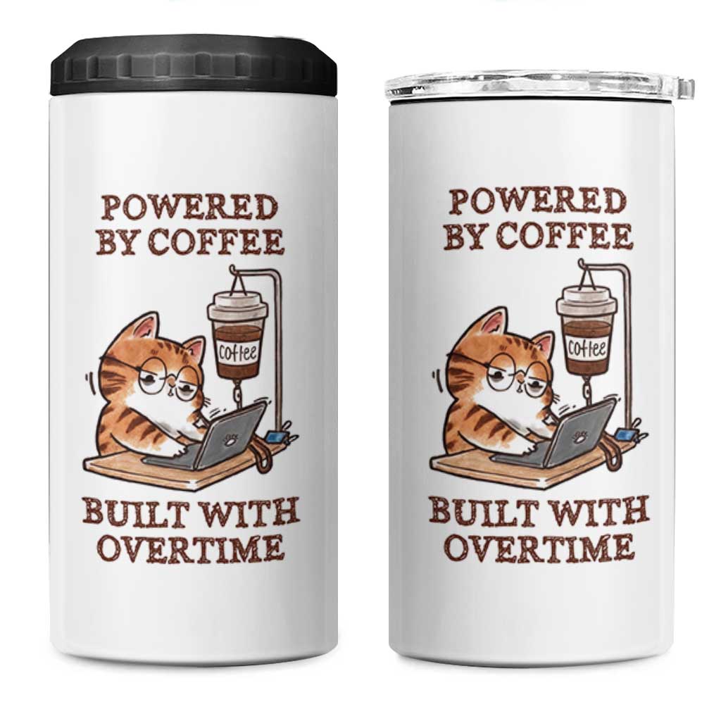 Funny Cat Drinking Coffee 4 in 1 Can Cooler Tumbler I Dont Care What Day It Is Its Early I Want Coffee