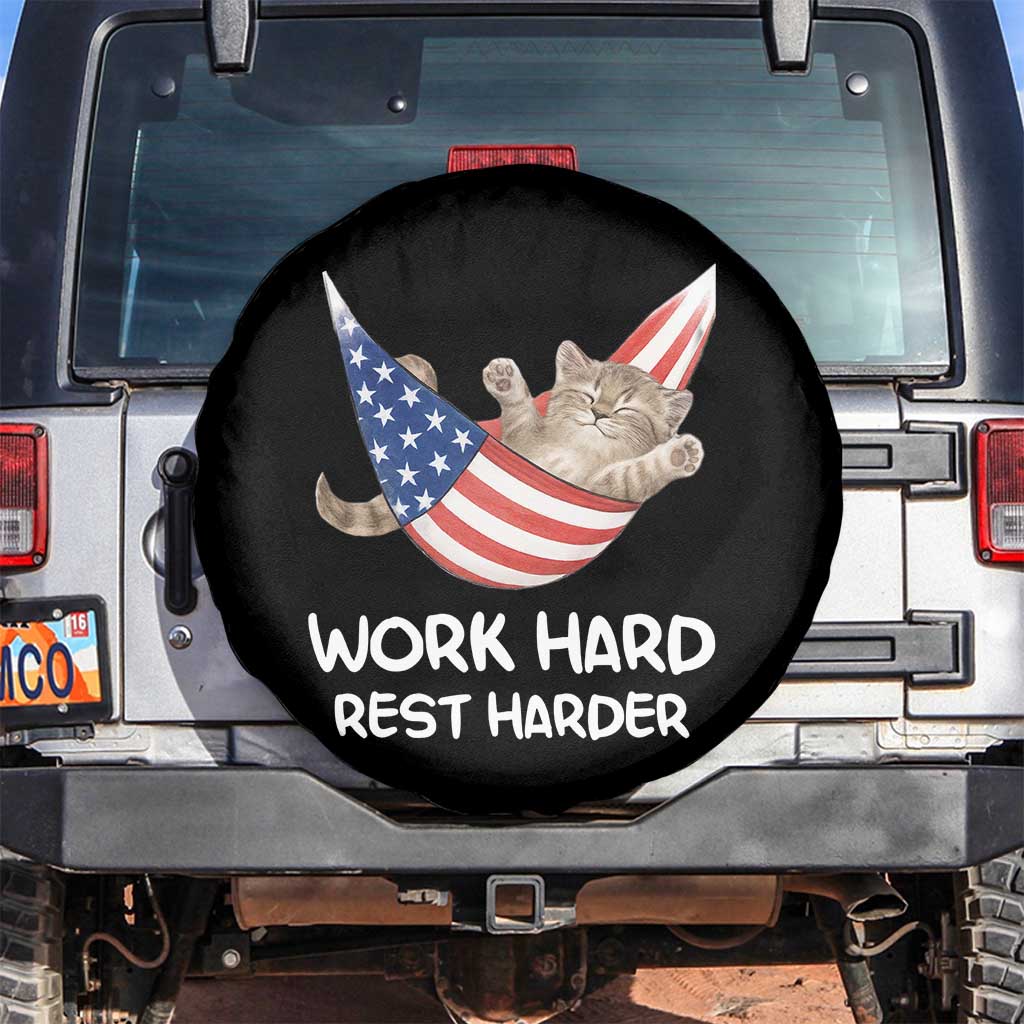 Funny Lazy Cat Spare Tire Cover Work Hard Rest Harder Cute Kitty Humor - Wonder Print Shop