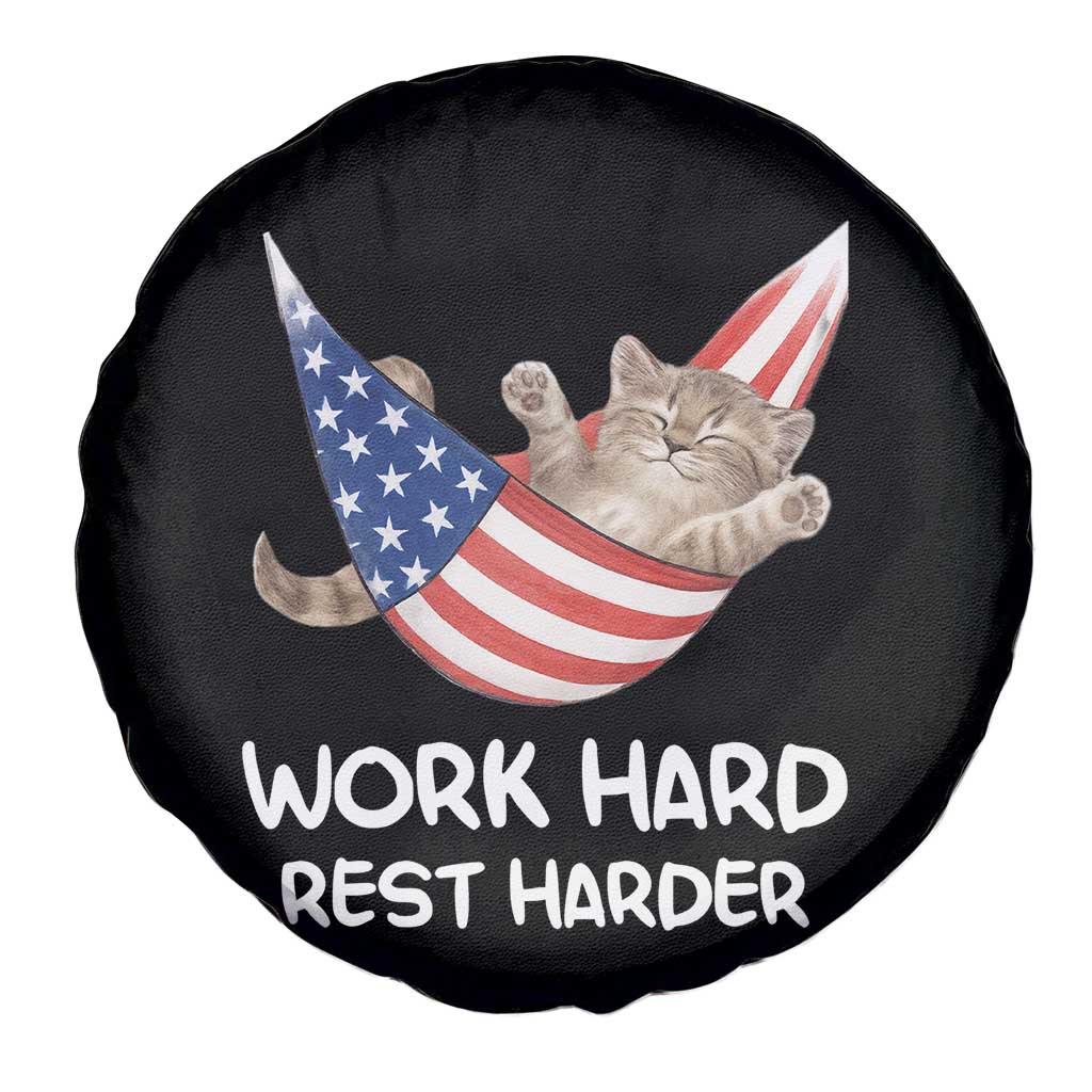 Funny Lazy Cat Spare Tire Cover Work Hard Rest Harder Cute Kitty Humor - Wonder Print Shop