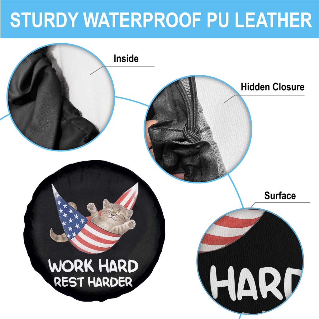 Funny Lazy Cat Spare Tire Cover Work Hard Rest Harder Cute Kitty Humor - Wonder Print Shop