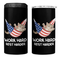 Funny Lazy Cat 4 in 1 Can Cooler Tumbler Work Hard Rest Harder Cute Kitty Humor