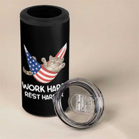 Funny Lazy Cat 4 in 1 Can Cooler Tumbler Work Hard Rest Harder Cute Kitty Humor
