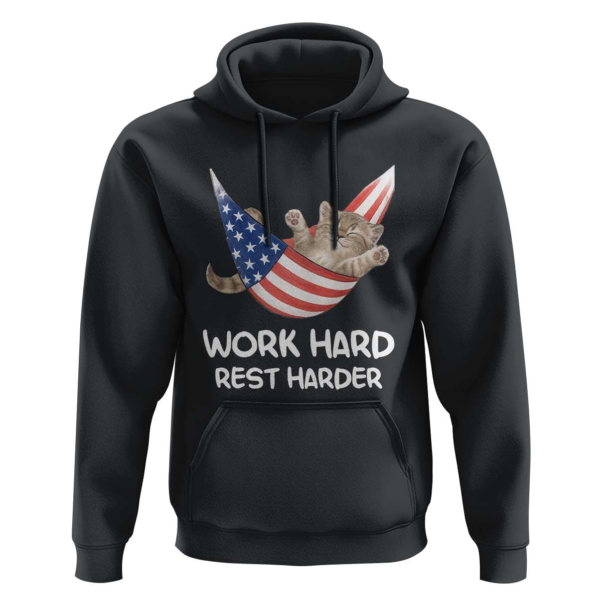 Funny Lazy Cat Hoodie Work Hard Rest Harder Cute Kitty Humor - Wonder Print Shop