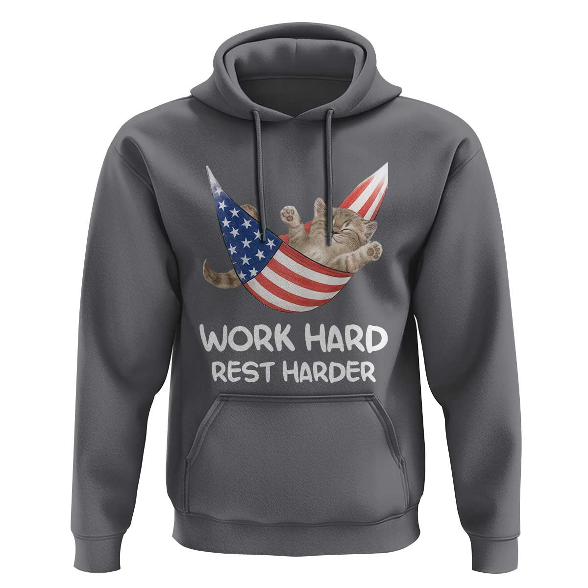 Funny Lazy Cat Hoodie Work Hard Rest Harder Cute Kitty Humor - Wonder Print Shop