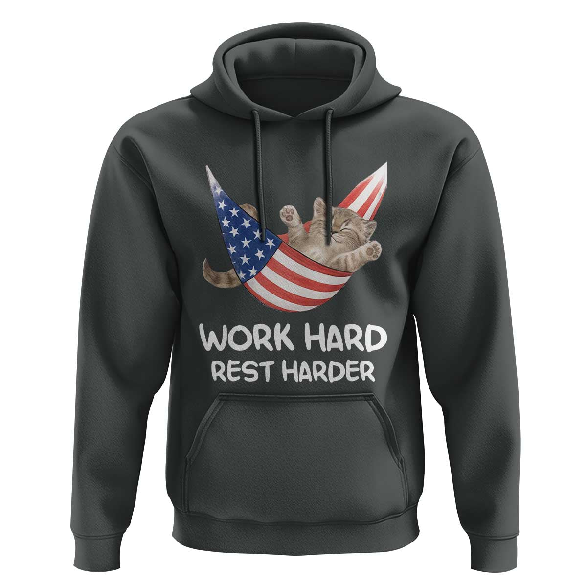 Funny Lazy Cat Hoodie Work Hard Rest Harder Cute Kitty Humor - Wonder Print Shop
