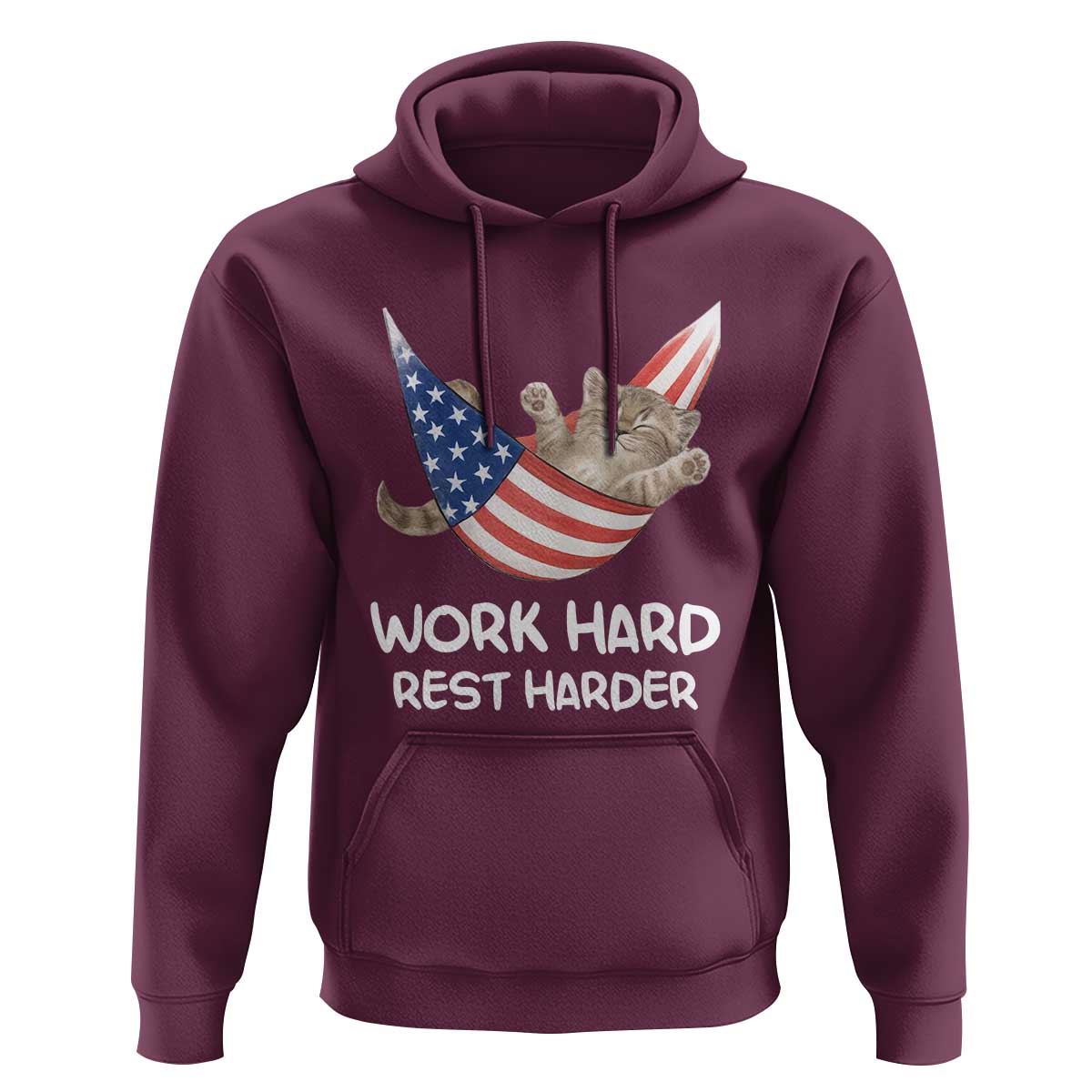 Funny Lazy Cat Hoodie Work Hard Rest Harder Cute Kitty Humor - Wonder Print Shop