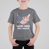 Funny Lazy Cat T Shirt For Kid Work Hard Rest Harder Cute Kitty Humor - Wonder Print Shop