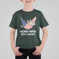 Funny Lazy Cat T Shirt For Kid Work Hard Rest Harder Cute Kitty Humor - Wonder Print Shop