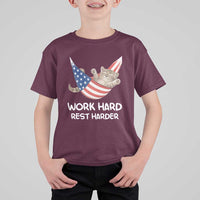 Funny Lazy Cat T Shirt For Kid Work Hard Rest Harder Cute Kitty Humor - Wonder Print Shop