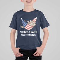 Funny Lazy Cat T Shirt For Kid Work Hard Rest Harder Cute Kitty Humor - Wonder Print Shop