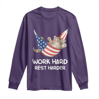 Funny Lazy Cat Long Sleeve Shirt Work Hard Rest Harder Cute Kitty Humor - Wonder Print Shop
