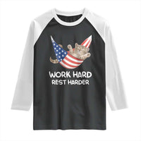 Funny Lazy Cat Raglan Shirt Work Hard Rest Harder Cute Kitty Humor - Wonder Print Shop