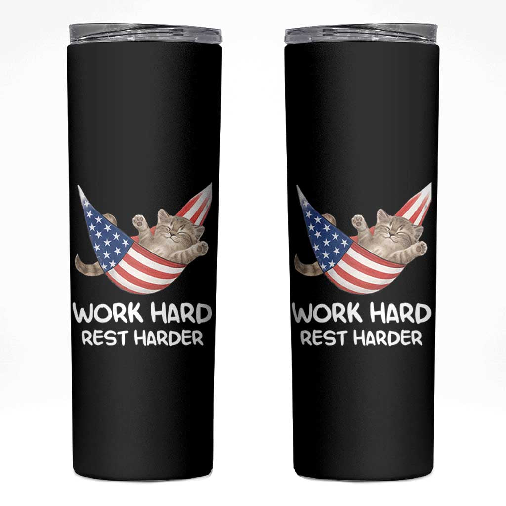 Funny Lazy Cat Skinny Tumbler Work Hard Rest Harder Cute Kitty Humor
