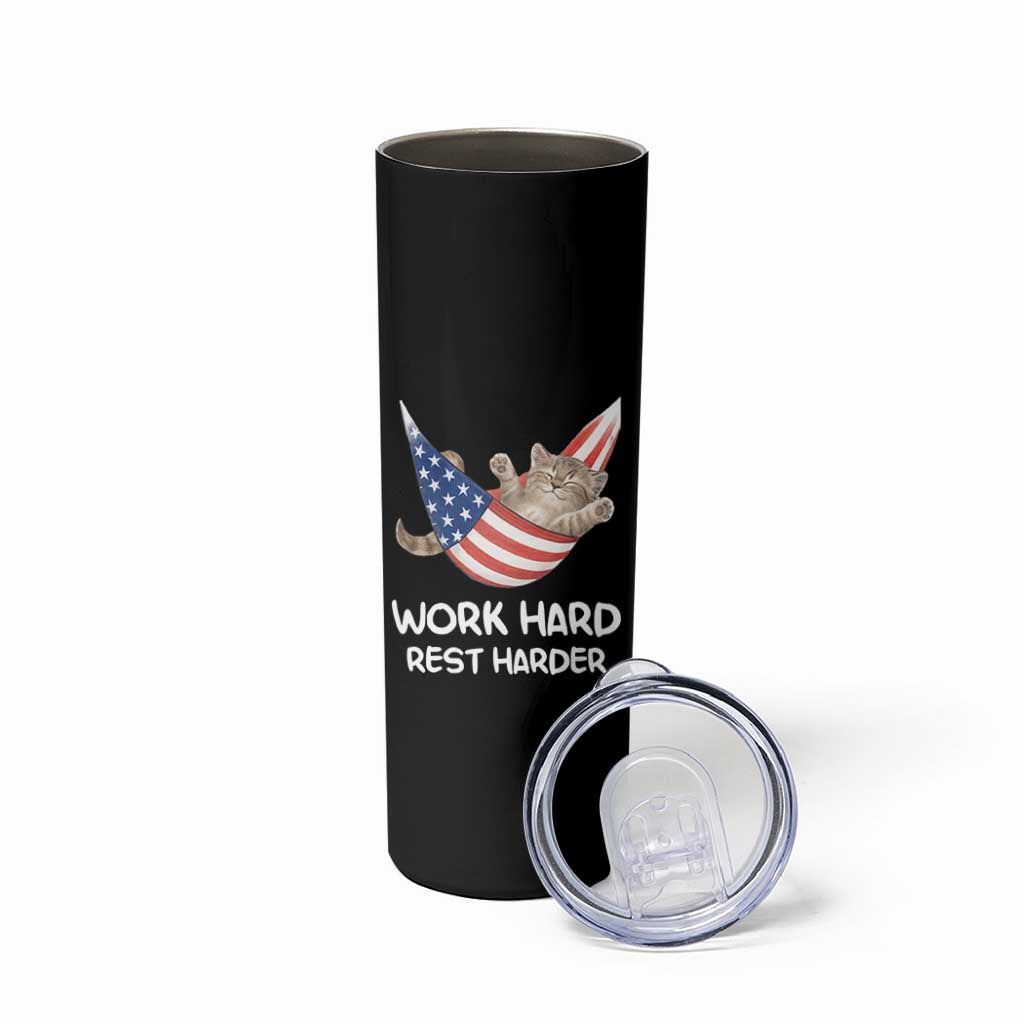 Funny Lazy Cat Skinny Tumbler Work Hard Rest Harder Cute Kitty Humor