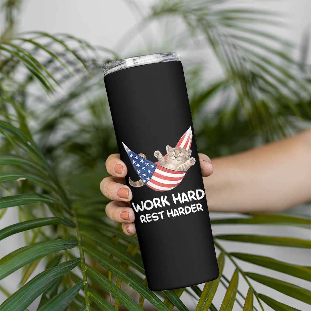 Funny Lazy Cat Skinny Tumbler Work Hard Rest Harder Cute Kitty Humor