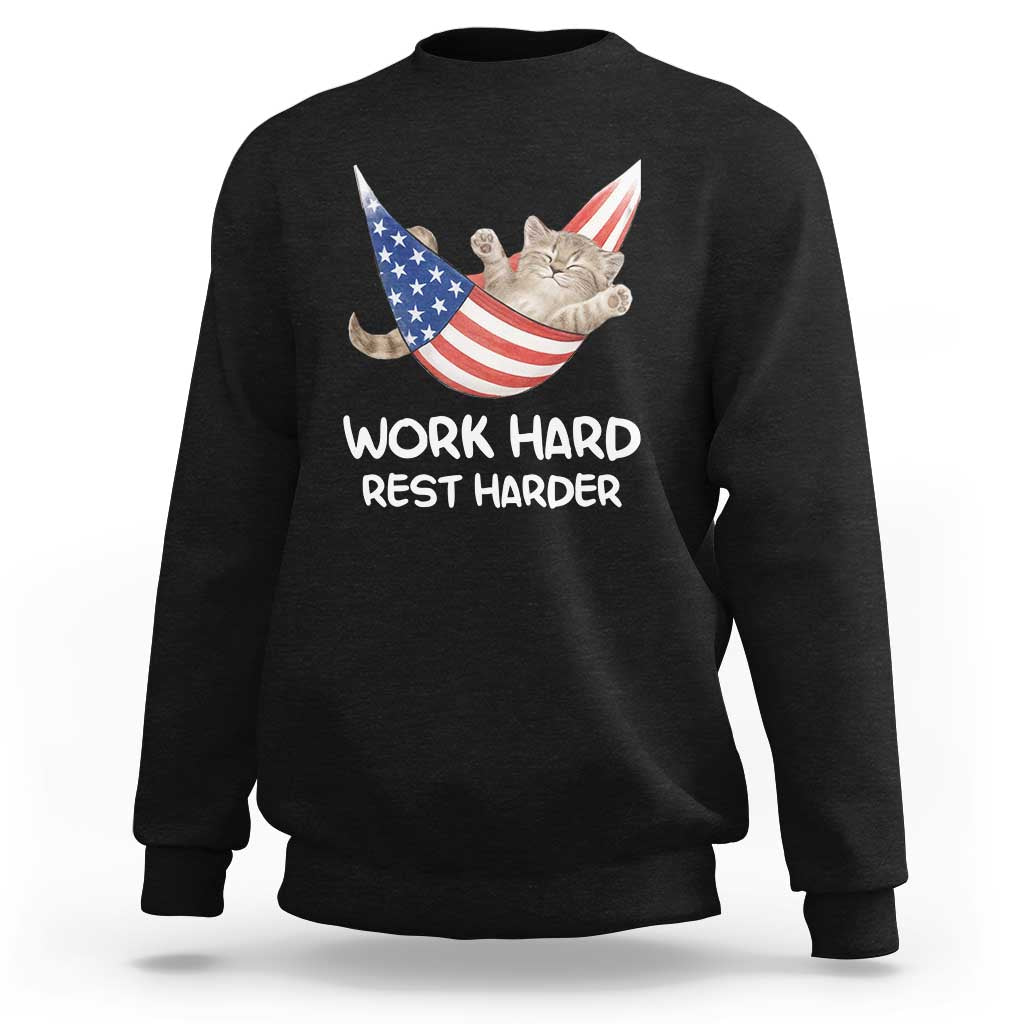 Funny Lazy Cat Sweatshirt Work Hard Rest Harder Cute Kitty Humor - Wonder Print Shop