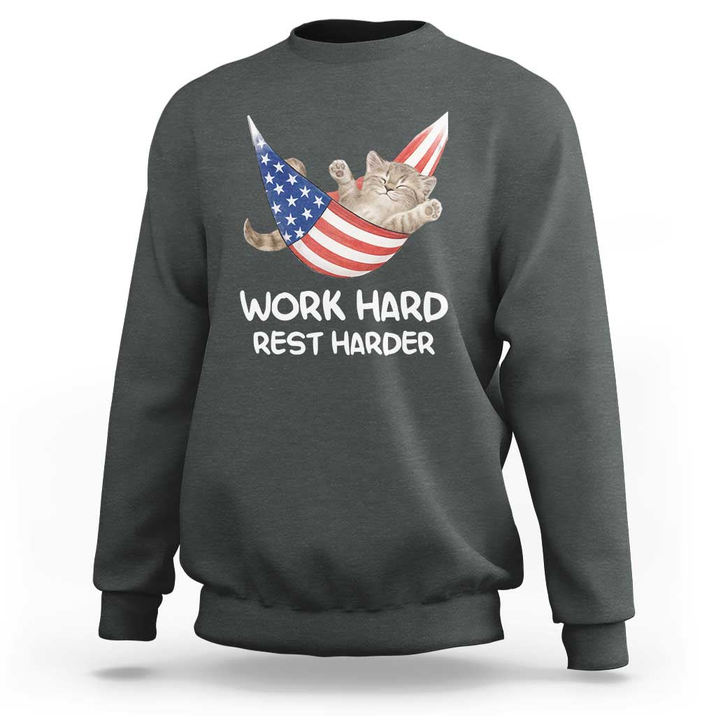 Funny Lazy Cat Sweatshirt Work Hard Rest Harder Cute Kitty Humor - Wonder Print Shop